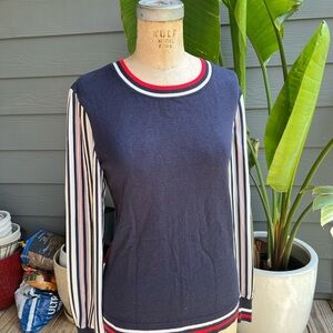 Tommy Hilfiger Navy Sweater with Red and White Trim